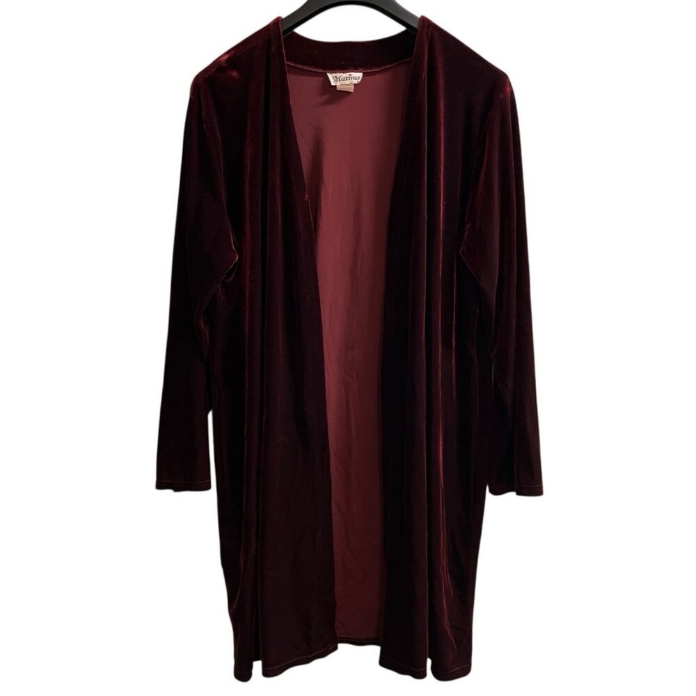 Vintage Maxima Velvet Cardigan Womens OS Burgundy‎ Open Front Long Whimsigoth